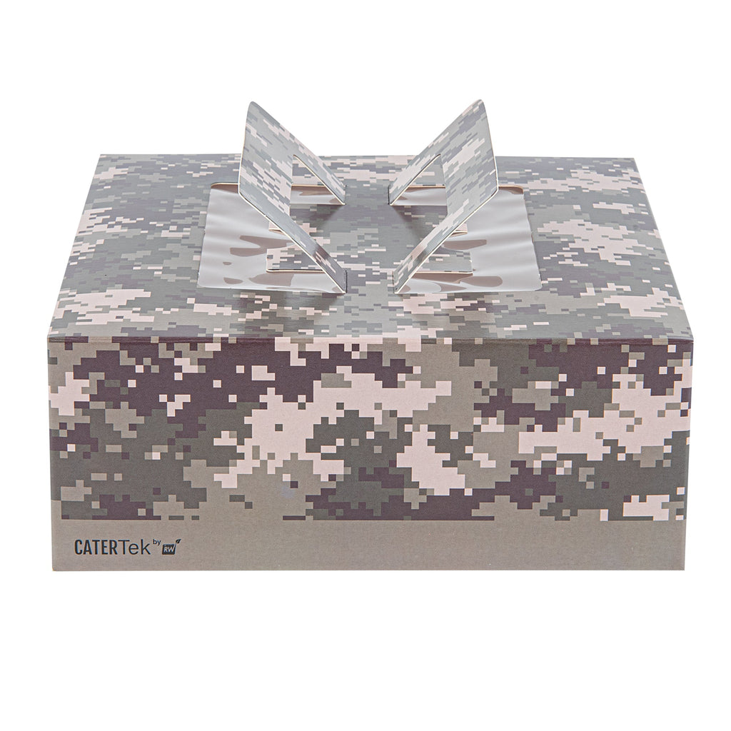 Cater Tek Square Camouflage Paper Cake / Take Out Container - with Pop-Up Handle, Window - 9" x 9" x 3 1/2" - 50 count box