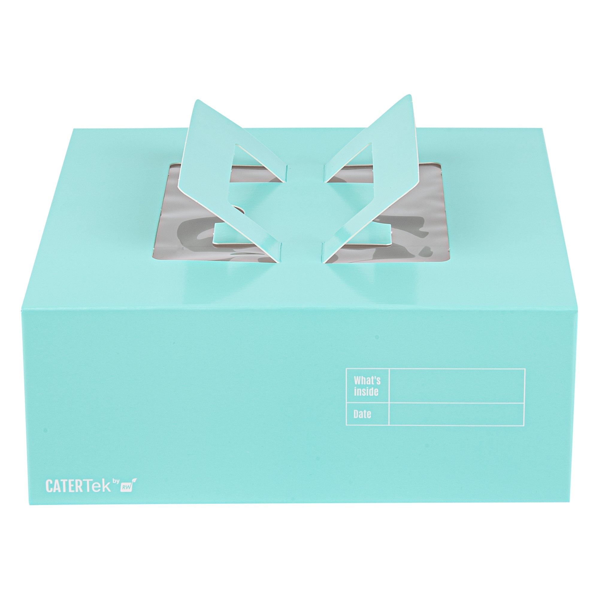 Cater Tek Square Turquoise Paper Cake / Take Out Container - with Pop-Up Handle, Window - 9" x 9" x 3 1/2" - 50 count box