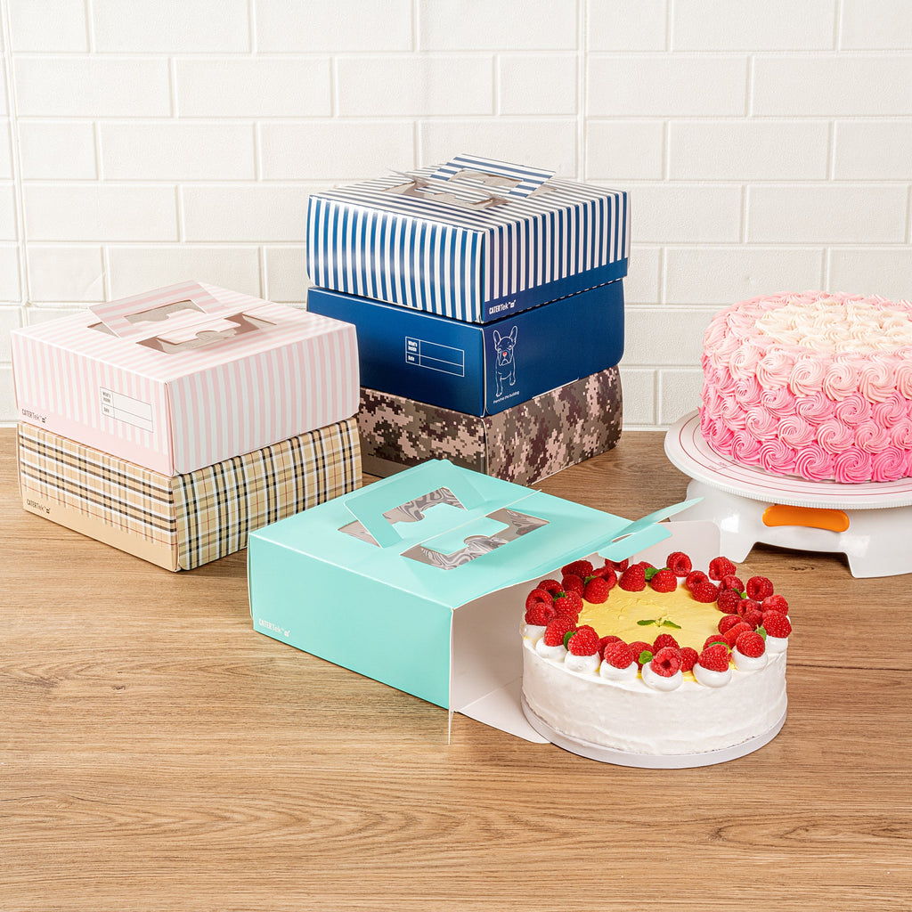 Cater Tek Square Turquoise Paper Cake / Take Out Container - with Pop-Up Handle, Window - 9" x 9" x 3 1/2" - 50 count box