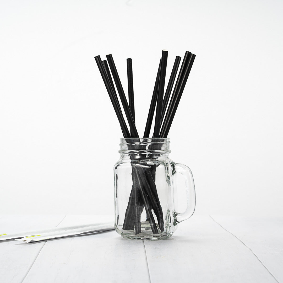 Bev Tek Black Paper Straw - Wrapped, Biodegradable, 7.5mm - 10" - 1000 count box