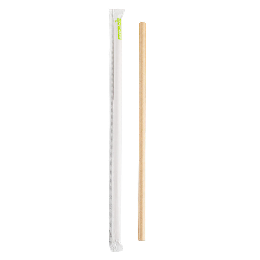 Bev Tek Kraft Paper Straw - Wrapped, Biodegradable, 7.5mm - 10" - 1000 count box