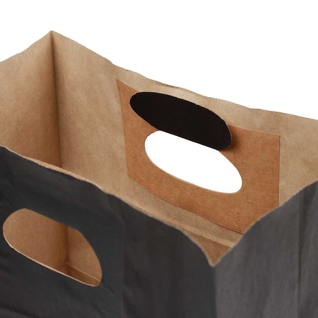 Bag Tek Rectangle Black Paper Take Out Bag - with Handles - 11" x 7" x 11" - 100 count box