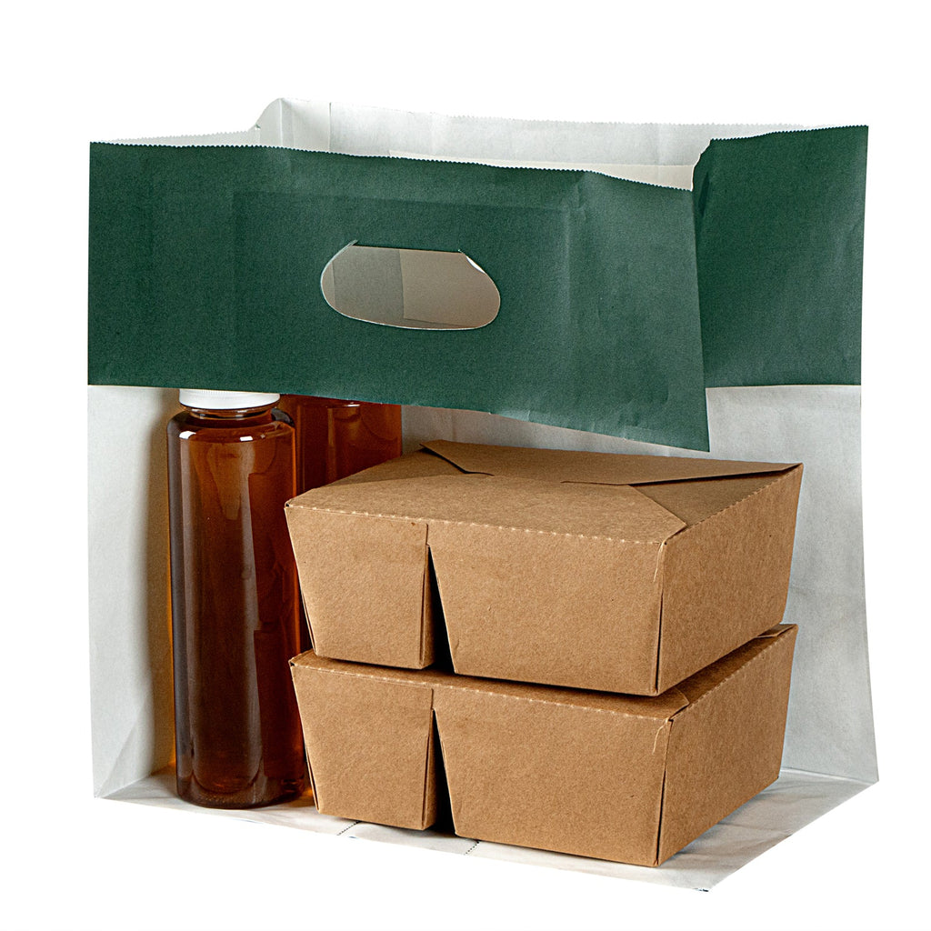 Bag Tek Rectangle Forest Green Paper Take Out Bag - with Handles - 11" x 7" x 11" - 100 count box