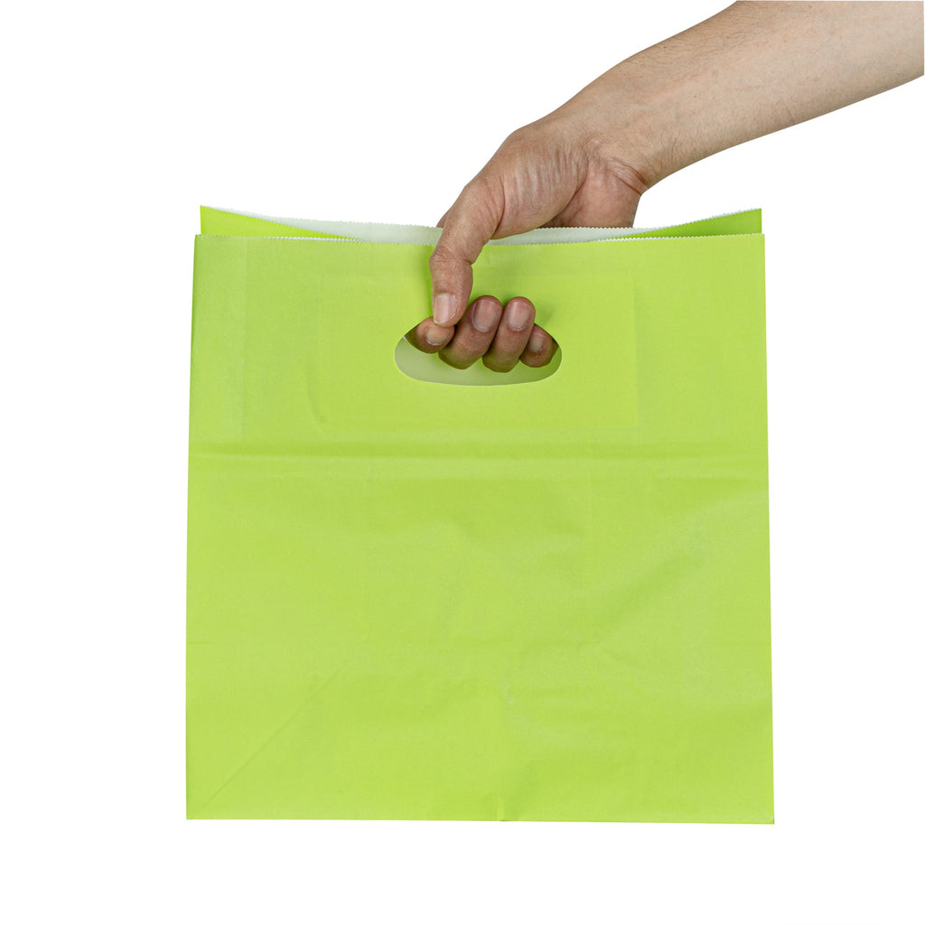 Bag Tek Rectangle Eco Green Paper Take Out Bag - with Handles - 11" x 7" x 11" - 100 count box
