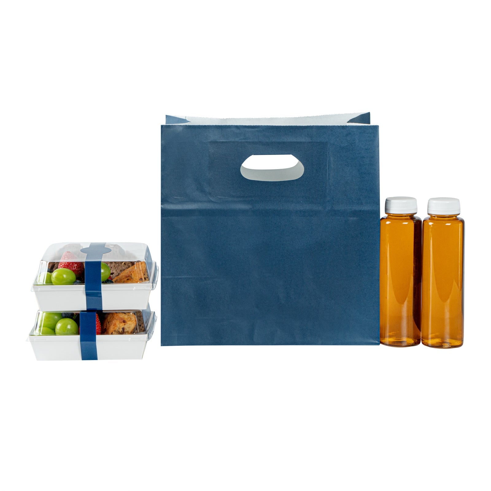 Bag Tek Rectangle Midnight Blue Paper Take Out Bag - with Handles - 11" x 7" x 11" - 100 count box