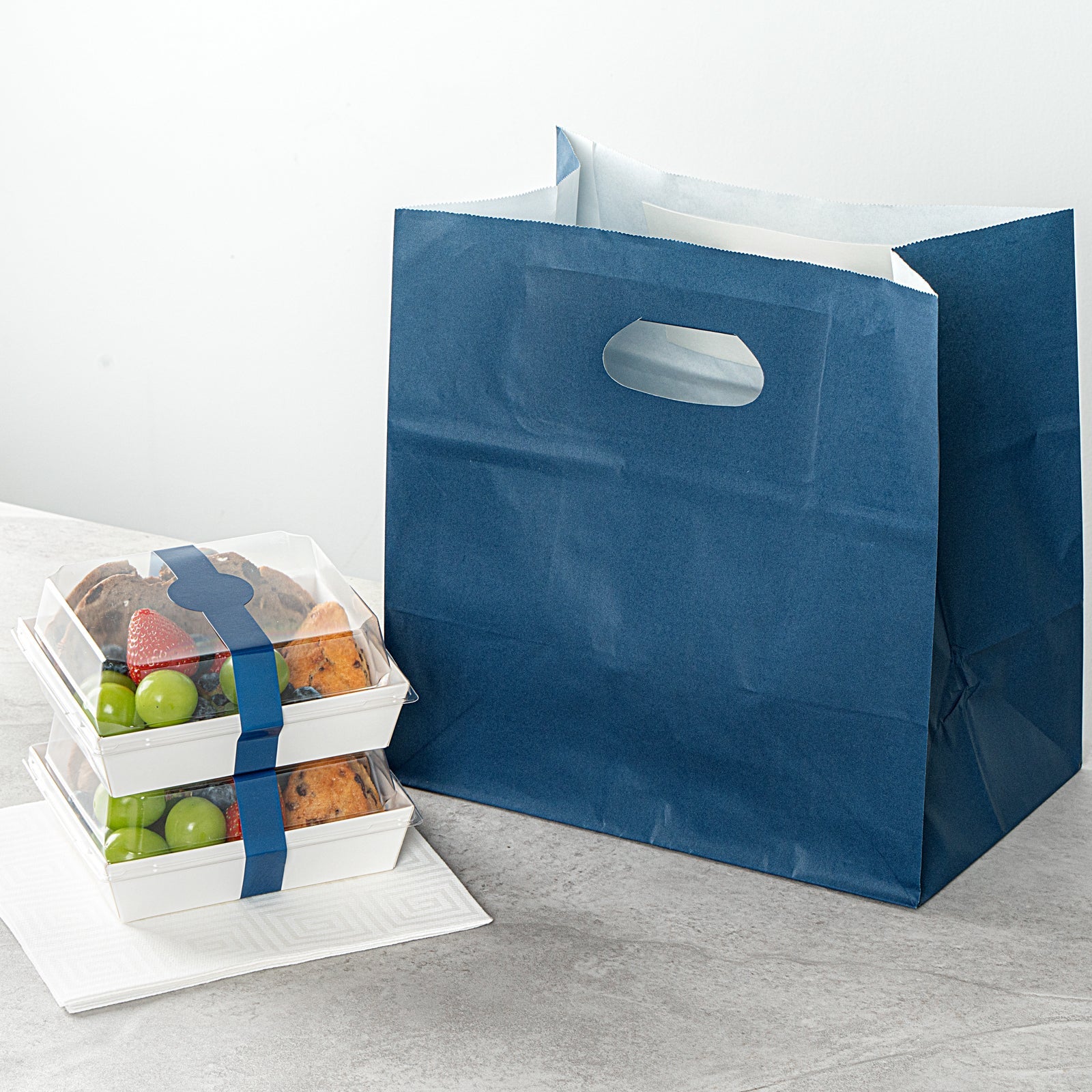 Bag Tek Rectangle Midnight Blue Paper Take Out Bag - with Handles - 11" x 7" x 11" - 100 count box