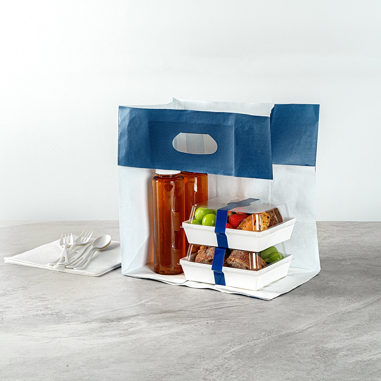 Bag Tek Rectangle Midnight Blue Paper Take Out Bag - with Handles - 11" x 7" x 11" - 100 count box