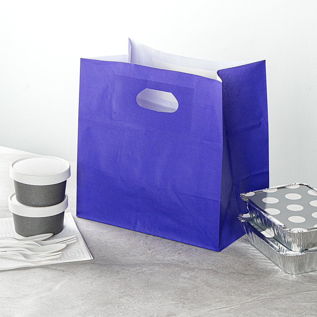 Bag Tek Rectangle Purple Paper Take Out Bag - with Handles - 11" x 7" x 11" - 100 count box