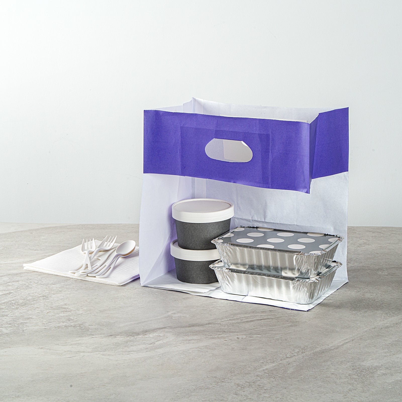Bag Tek Rectangle Purple Paper Take Out Bag - with Handles - 11" x 7" x 11" - 100 count box