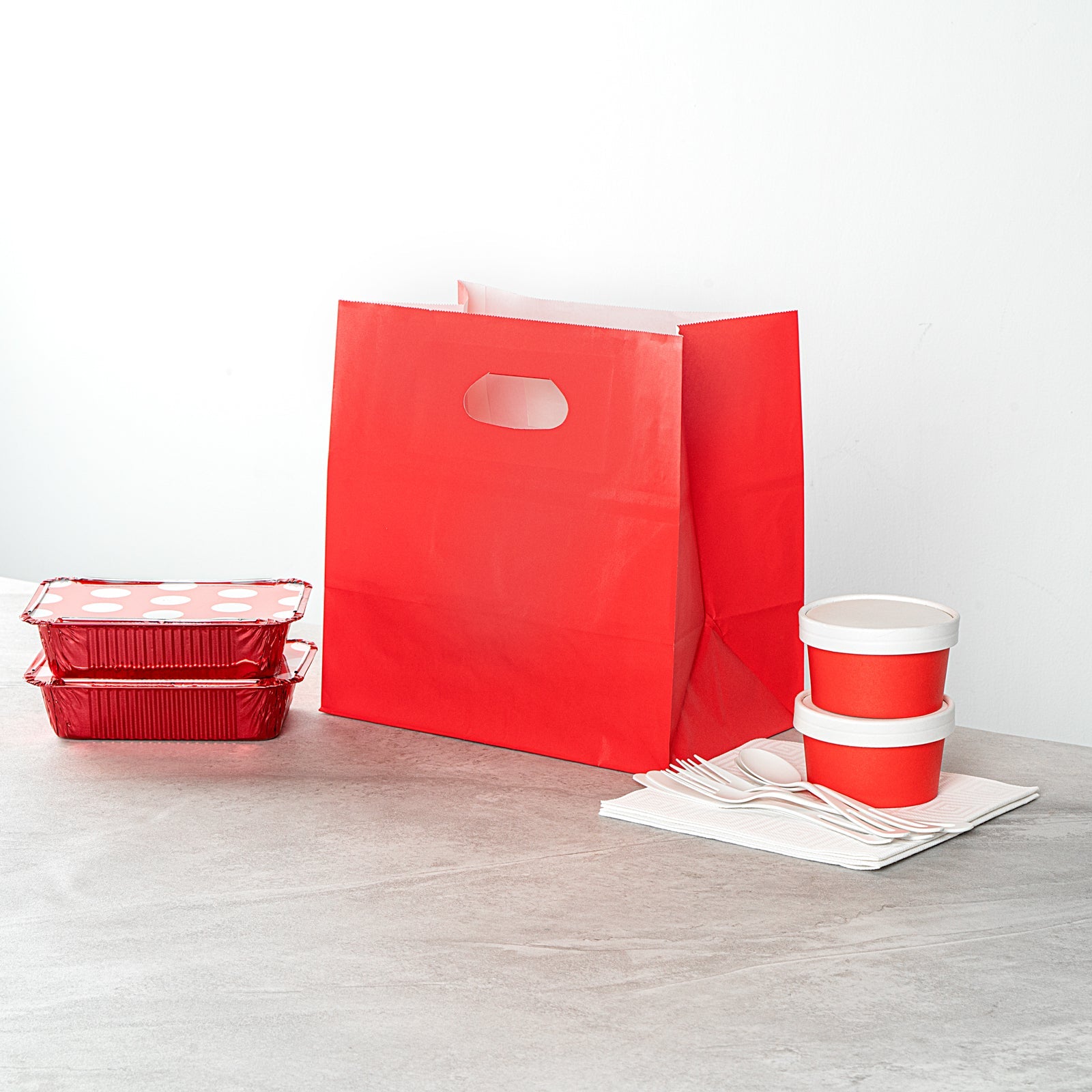 Bag Tek Rectangle Red Paper Take Out Bag - with Handles - 11" x 7" x 11" - 100 count box