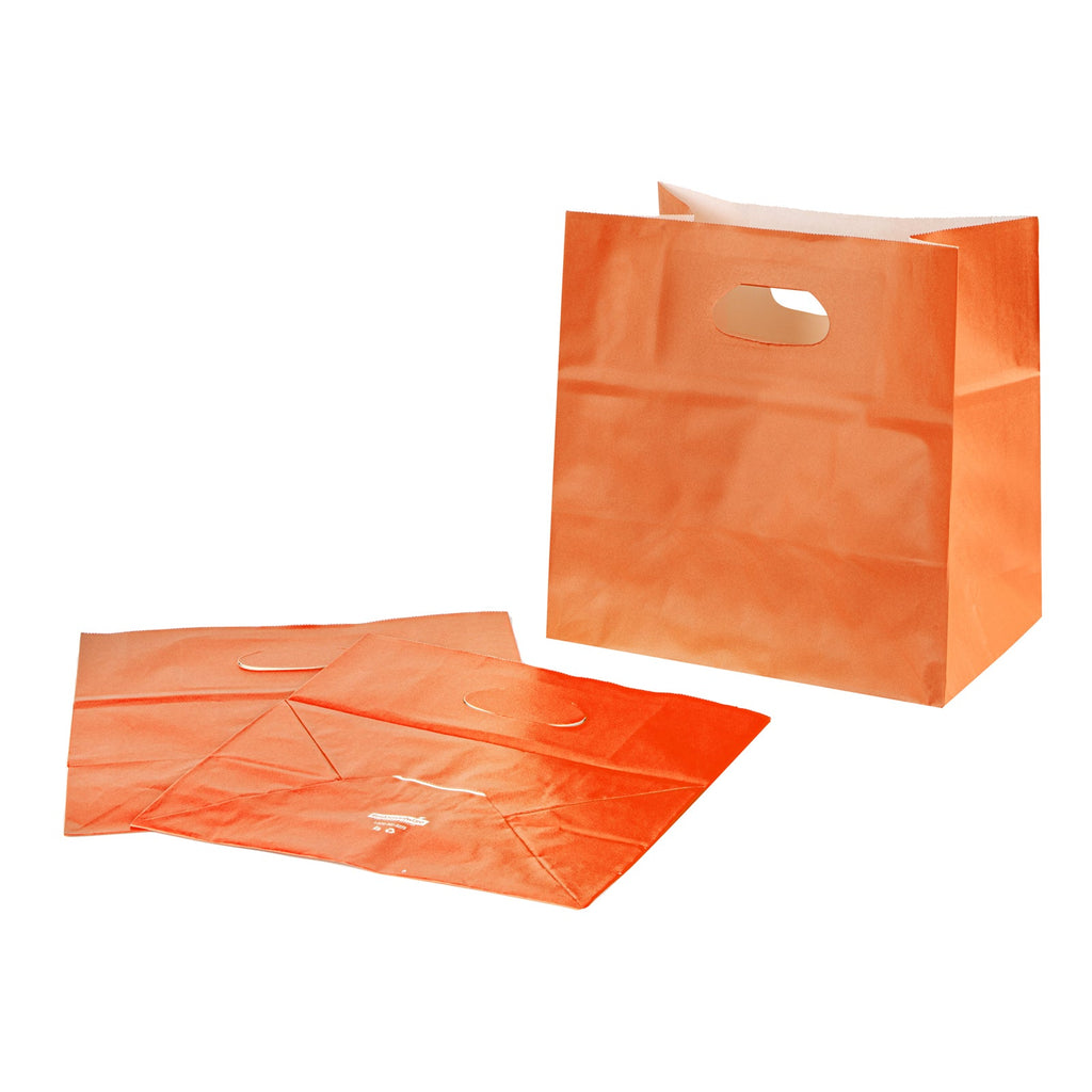 Bag Tek Rectangle Tangerine Orange Paper Take Out Bag - with Handles - 11" x 7" x 11" - 100 count box