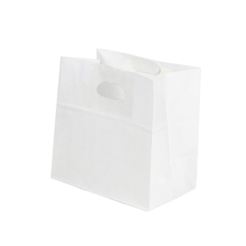 Bag Tek Rectangle White Paper Take Out Bag - with Handles - 11" x 7" x 11" - 100 count box