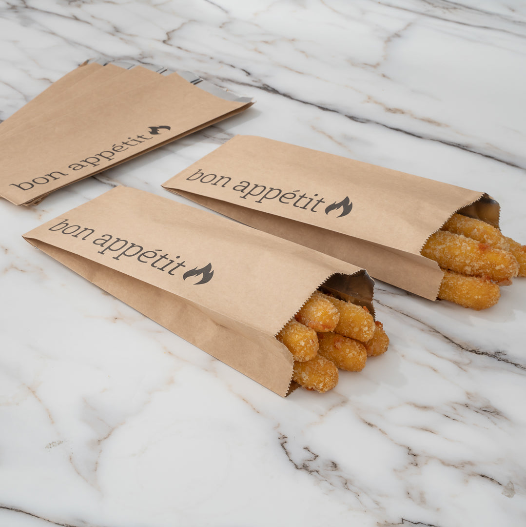 Bag Tek Kraft Paper Printed Foil Bag - Pint Size, Bon Appetit - 4 1/2" x 2" x 11 1/2" - 100 count box