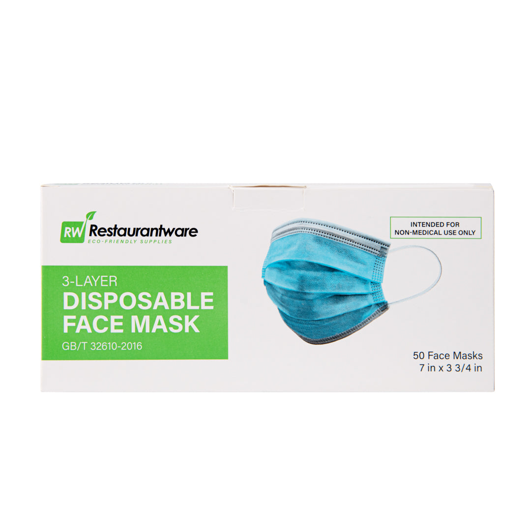 Clean Tek Professional Blue Disposable Earloop Protective Face Mask - Level 2, 3-Layer Filtration - 7" x 3 3/4" - 2000 count box