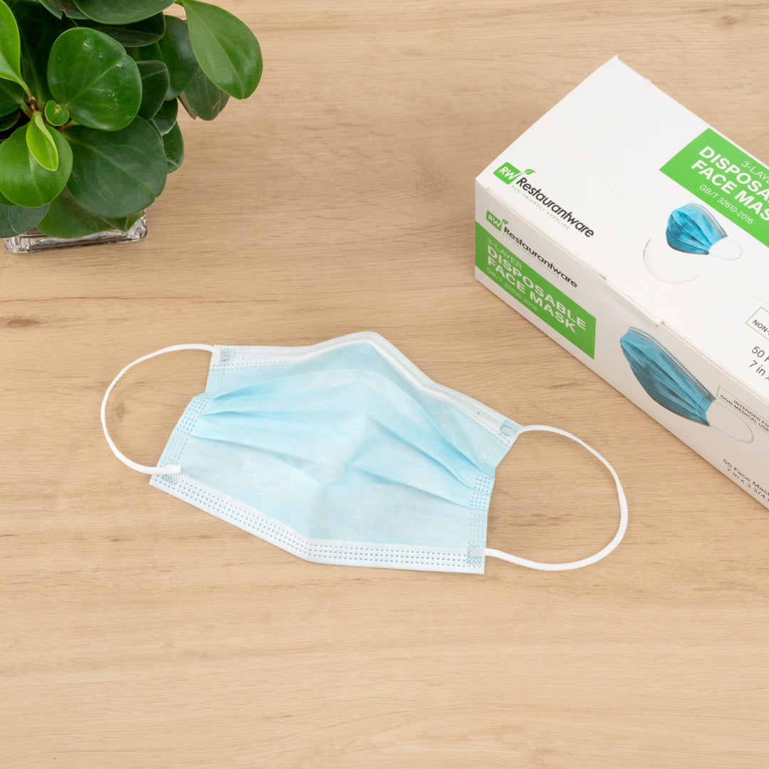 Clean Tek Professional Blue Disposable Earloop Protective Face Mask - Level 2, 3-Layer Filtration - 7" x 3 3/4" - 2000 count box
