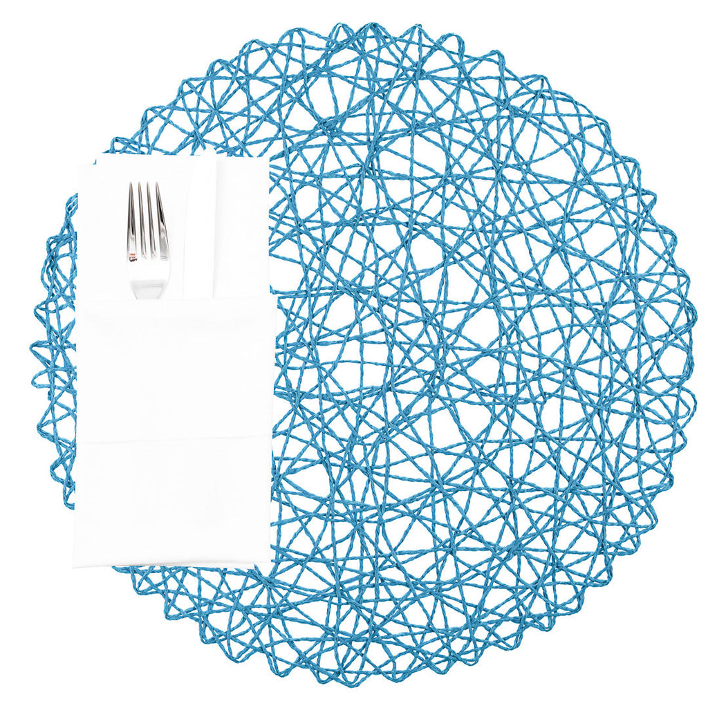 Spinweave Round Cerulean Blue Paper Handmade Placemat - Semi-Disposable - 15" x 15" - 6 count box