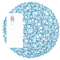 Spinweave Round Cerulean Blue Paper Handmade Placemat - Semi-Disposable - 15" x 15" - 6 count box