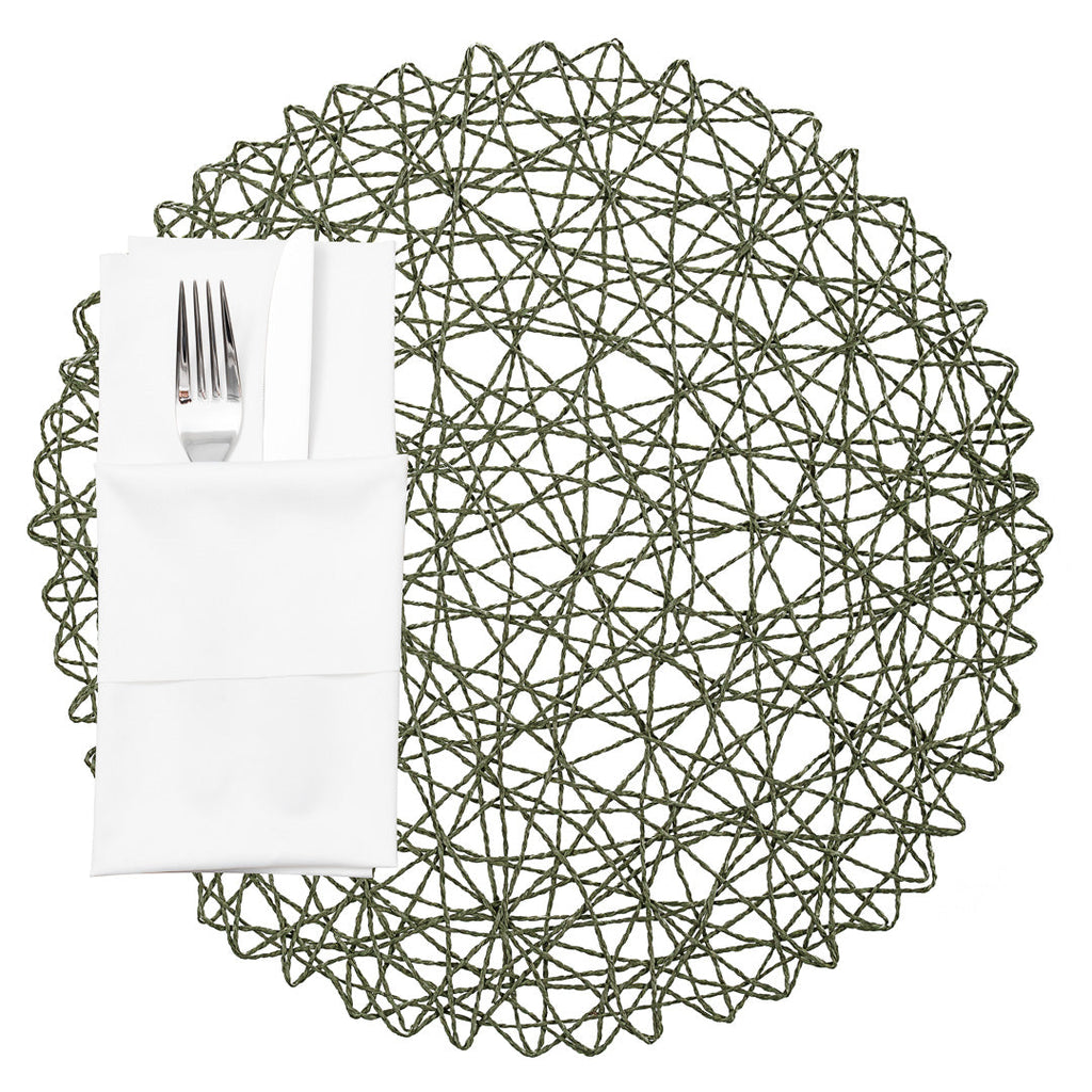 Spinweave Round Green Paper Handmade Placemat - Semi-Disposable - 15" x 15" - 6 count box
