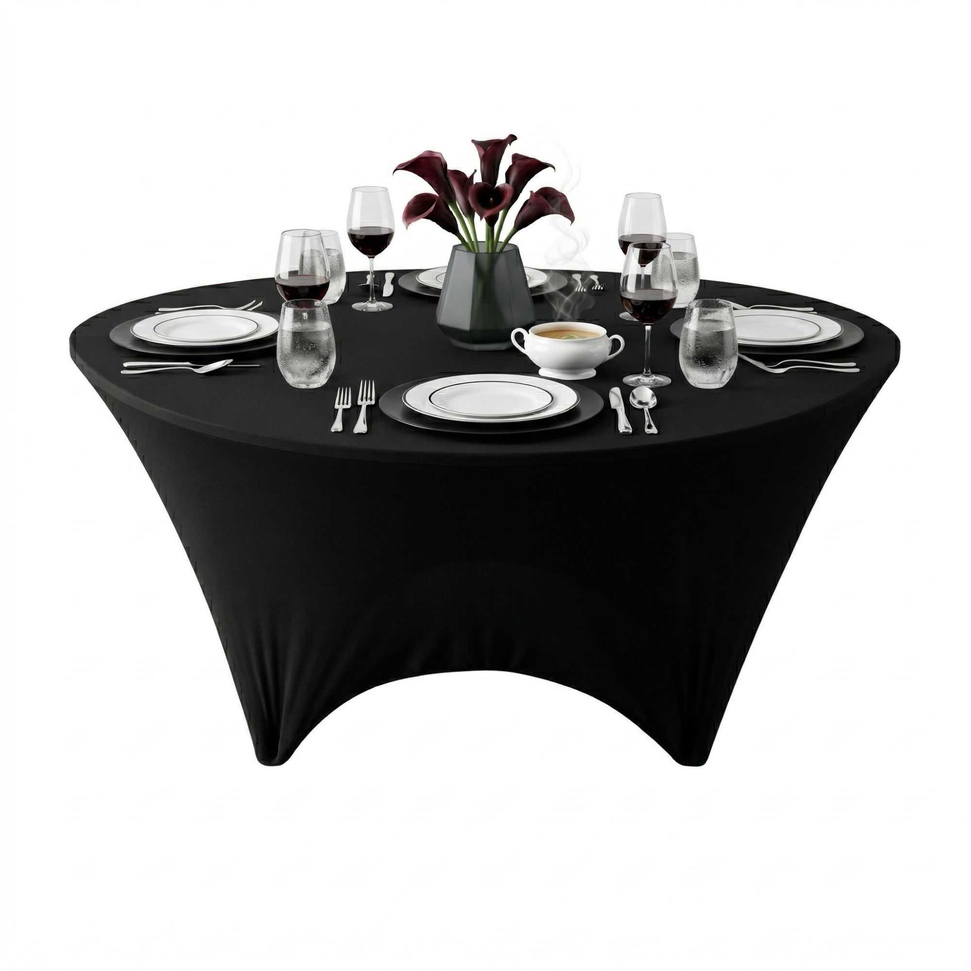 Table Tek Round Black Spandex Table Cover - Contour Cut - 72" - 1 count box