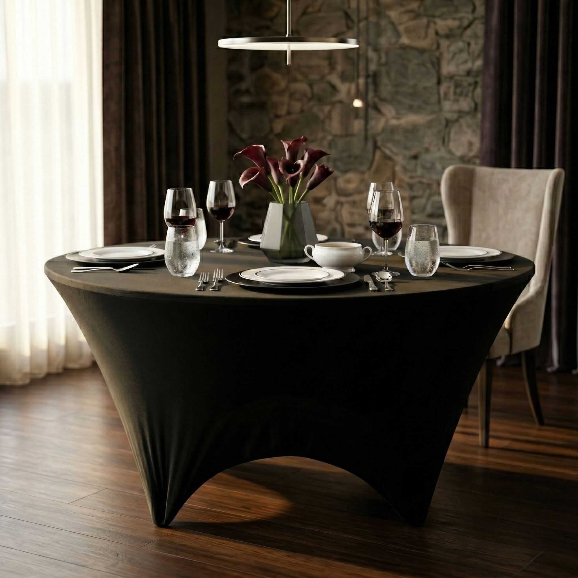 Table Tek Round Black Spandex Table Cover - Contour Cut - 72" - 10 count box