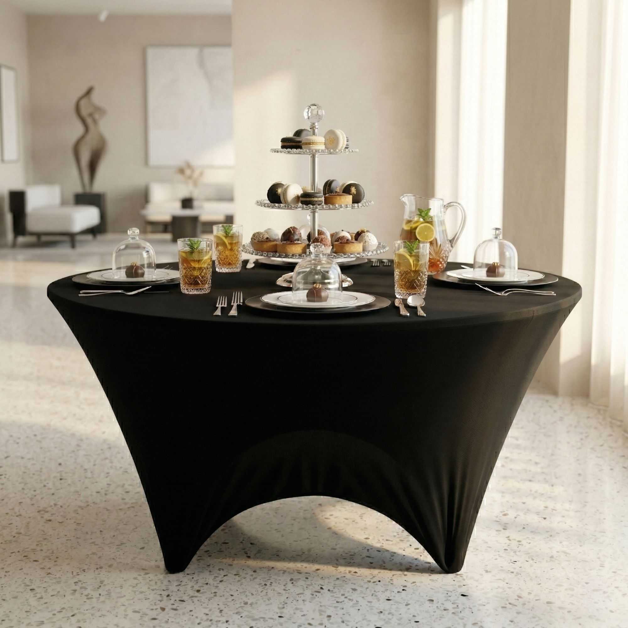 Table Tek Round Black Spandex Table Cover - Contour Cut - 72" - 10 count box