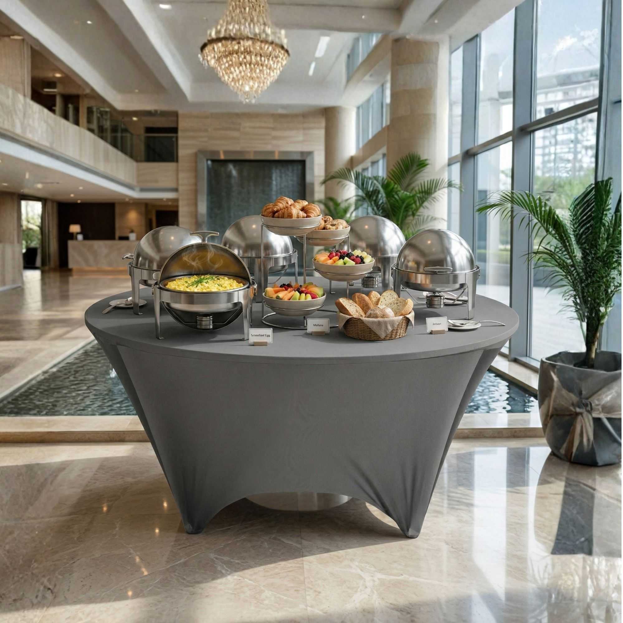 Table Tek Round Charcoal Gray Spandex Table Cover - Contour Cut - 72" - 1 count box