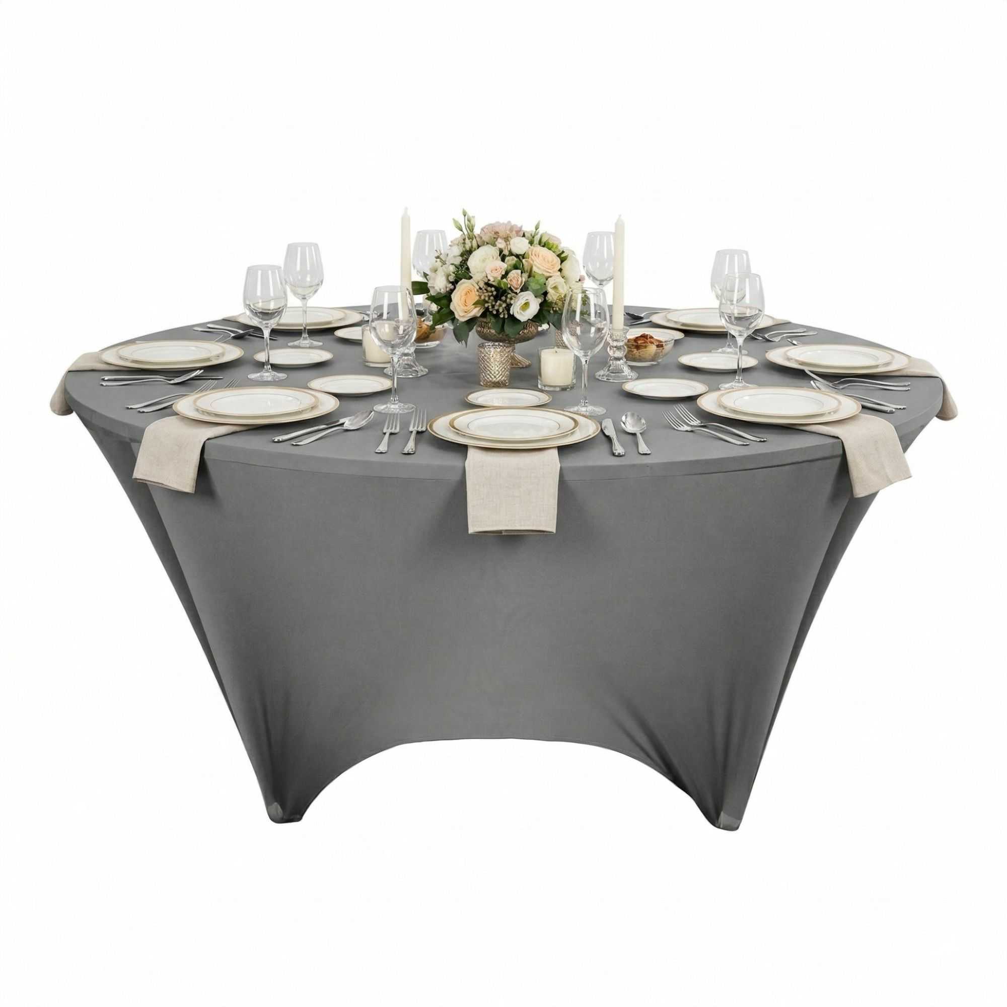 Table Tek Round Charcoal Gray Spandex Table Cover - Contour Cut - 72" - 10 count box
