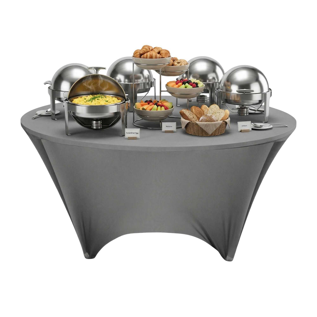 Table Tek Round Charcoal Gray Spandex Table Cover - Contour Cut - 72" - 10 count box
