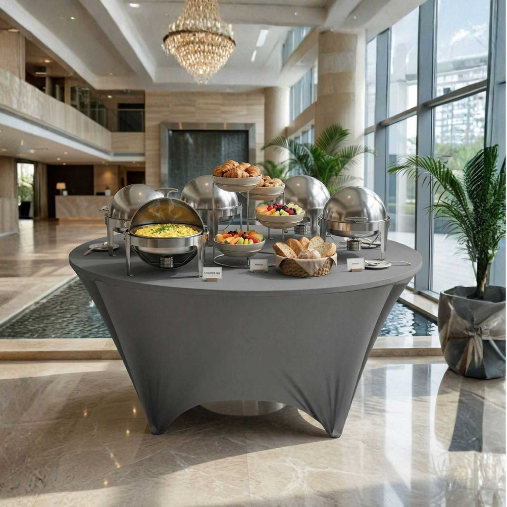 Table Tek Round Charcoal Gray Spandex Table Cover - Contour Cut - 72" - 10 count box