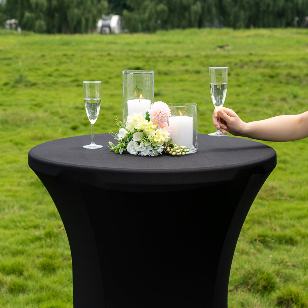 Table Tek Round Black Spandex Table Cover - Bar Height - 32" - 10 count box