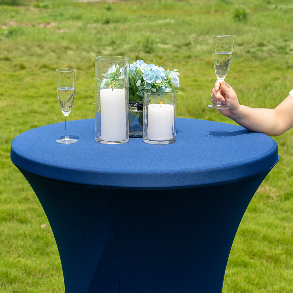 Table Tek Round Blue Spandex Table Cover - Bar Height - 32" - 1 count box