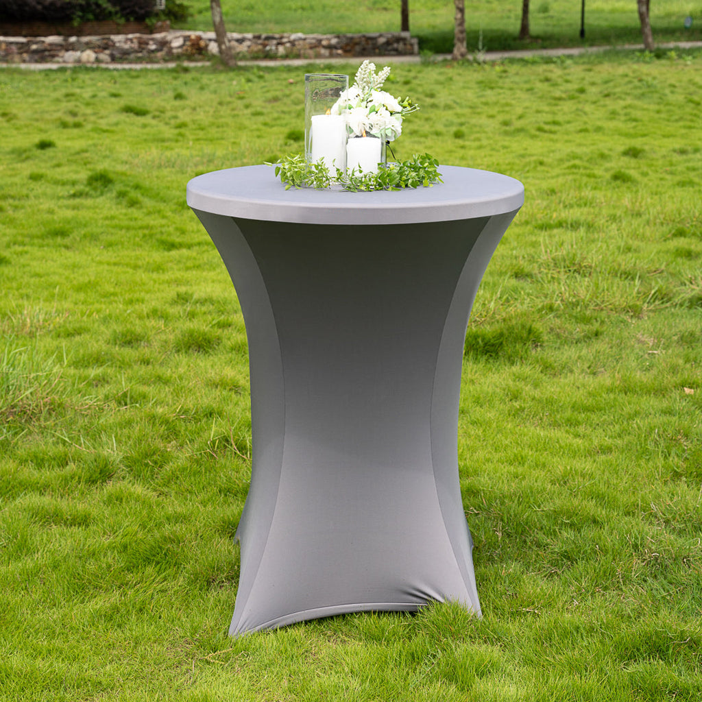 Table Tek Round Charcoal Gray Spandex Table Cover - Bar Height - 32" - 10 count box