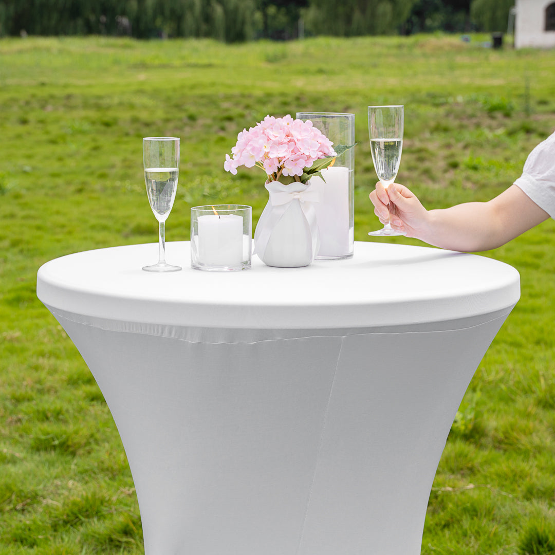 Table Tek Round White Spandex Table Cover - Bar Height - 32" - 10 count box