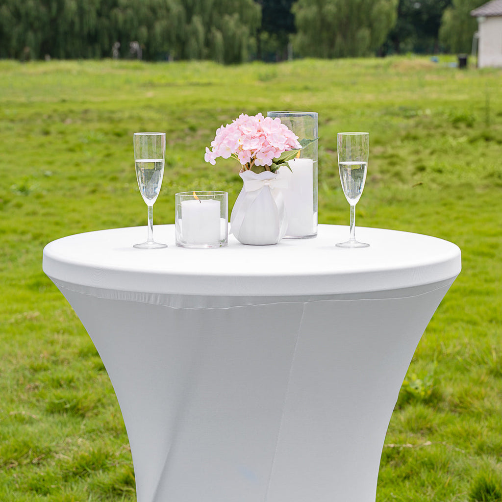 Table Tek Round White Spandex Table Cover - Bar Height - 32" - 10 count box