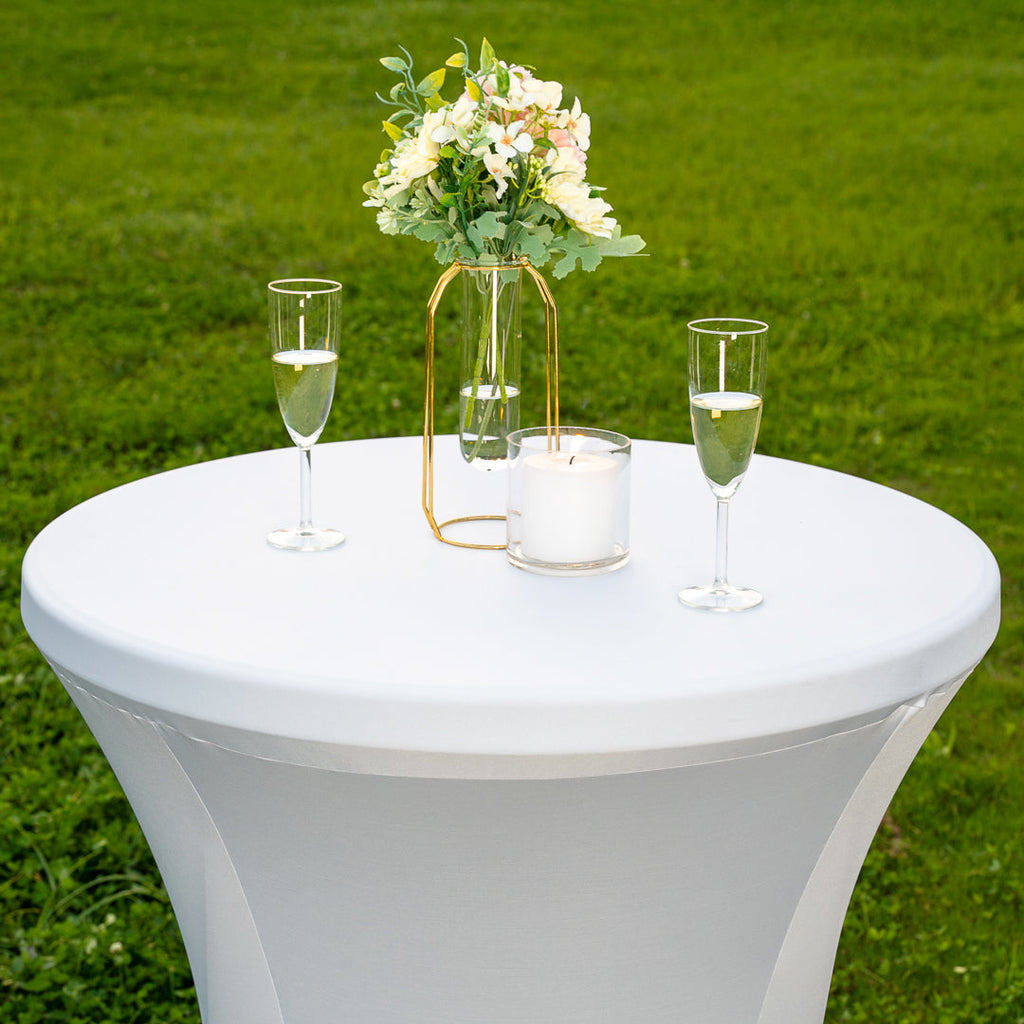 Table Tek Round White Spandex Table Cover - Bar Height - 32" - 10 count box