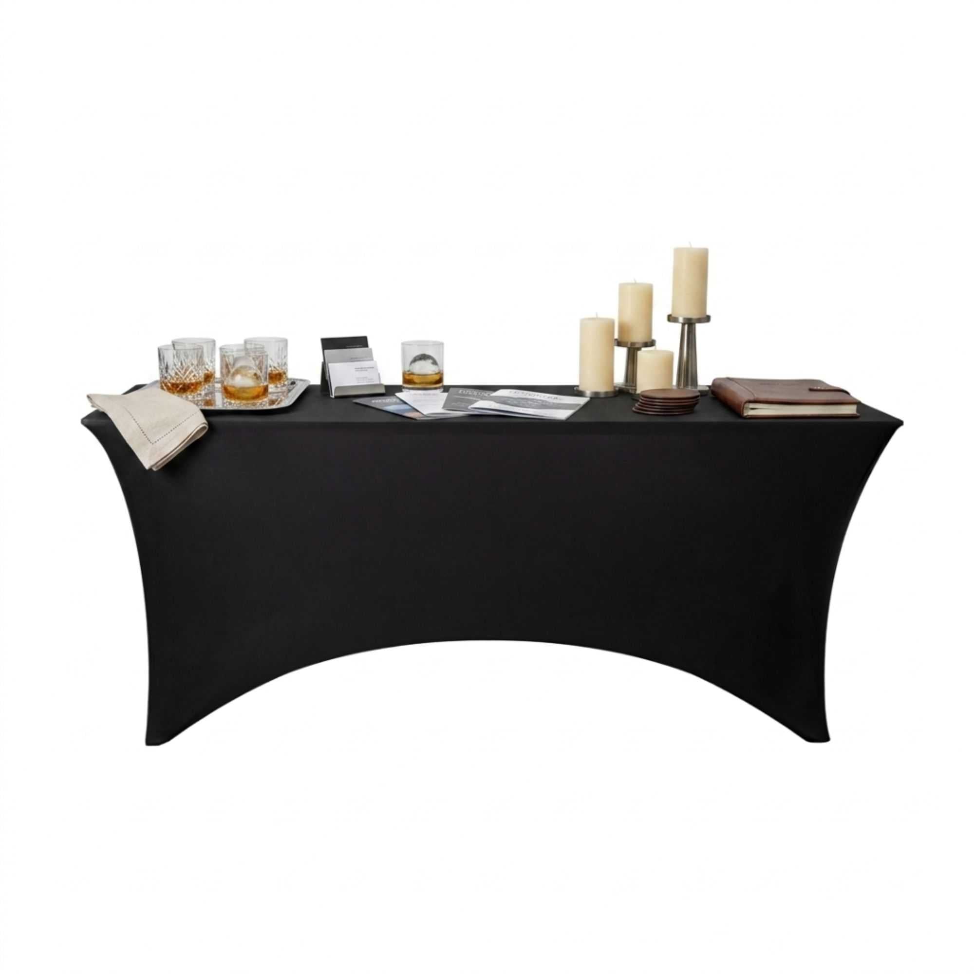 Table Tek Rectangle Black Spandex Table Cover - Contour Cut - 72" x 30" - 10 count box
