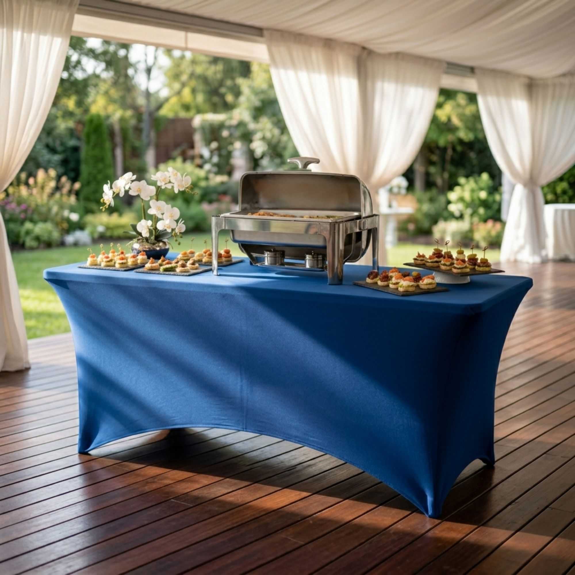 Table Tek Rectangle Blue Spandex Table Cover - Contour Cut - 72" x 30" - 1 count box