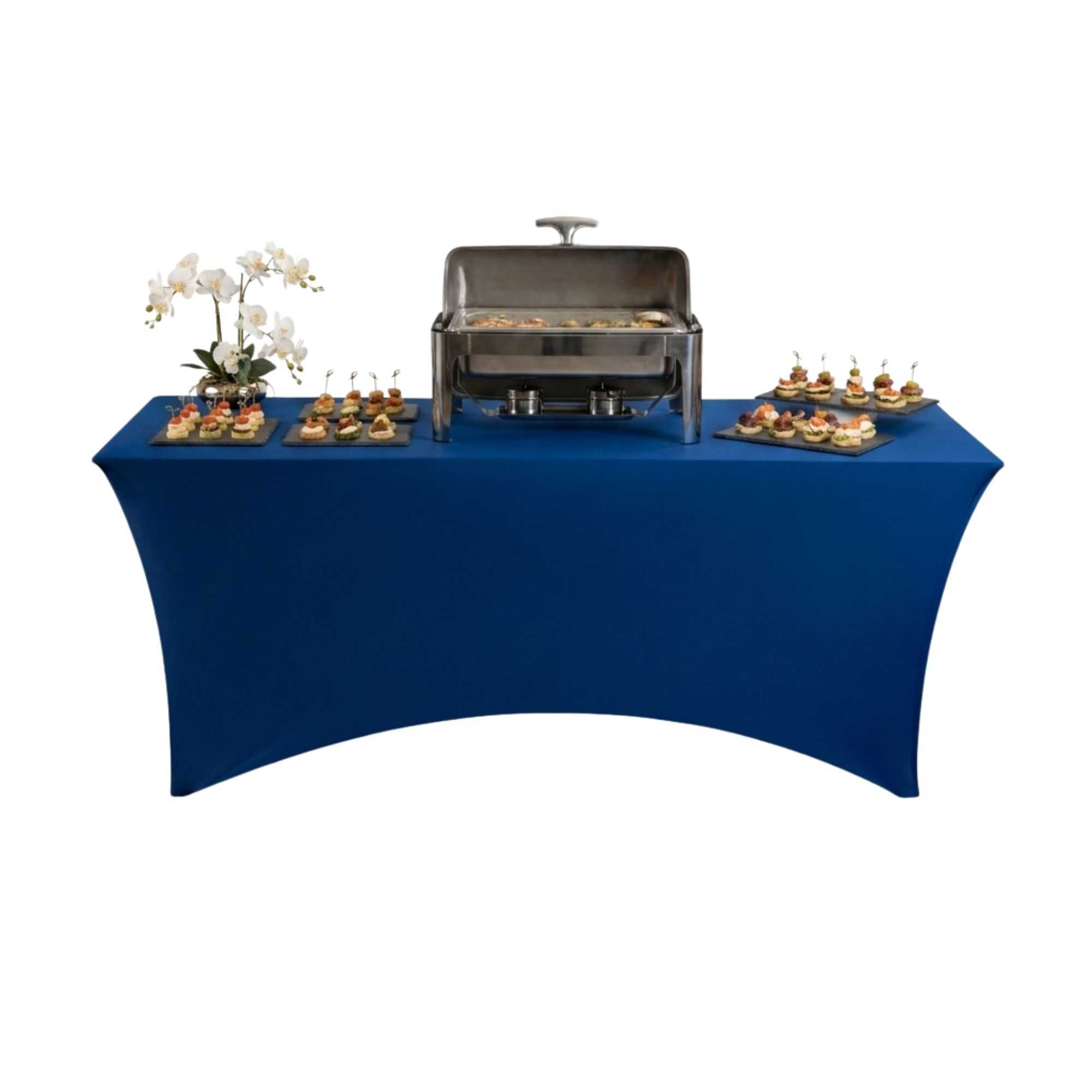 Table Tek Rectangle Blue Spandex Table Cover - Contour Cut - 72" x 30" - 10 count box