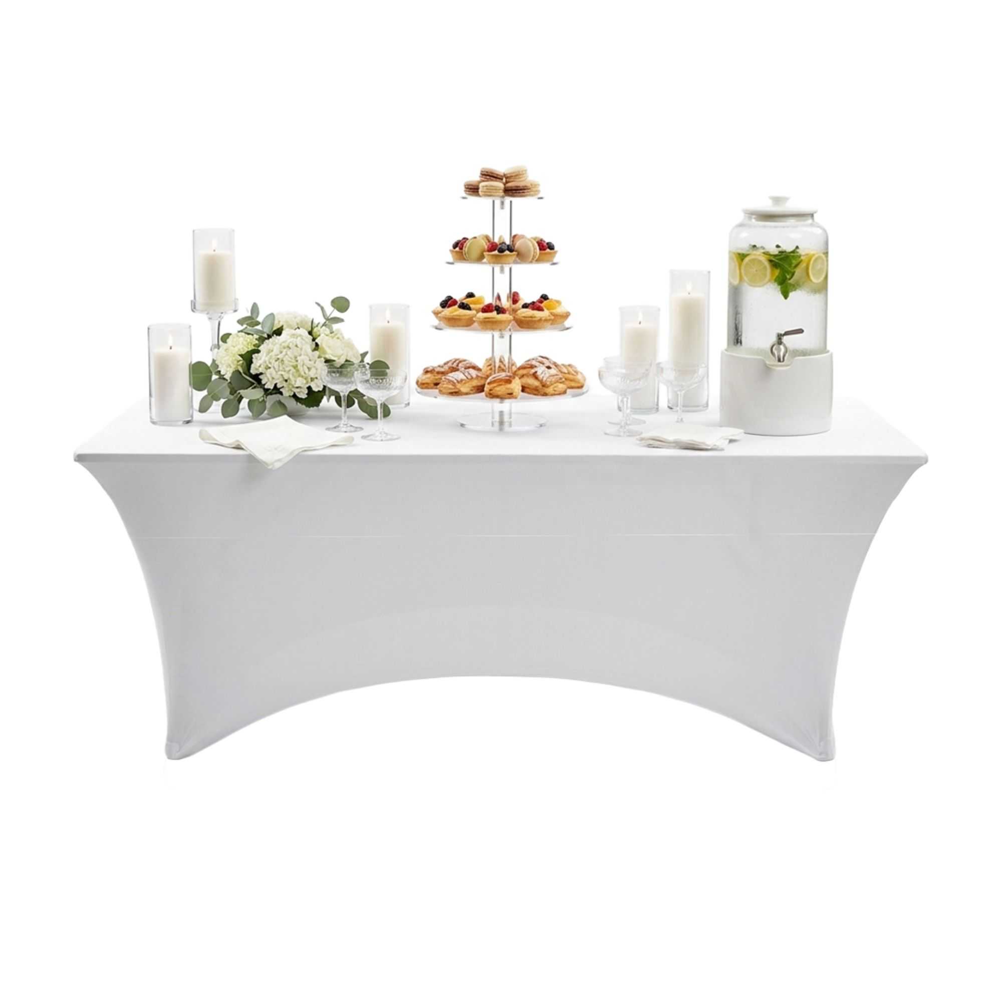 Table Tek Rectangle White Spandex Table Cover - Contour Cut - 72" x 30" - 1 count box