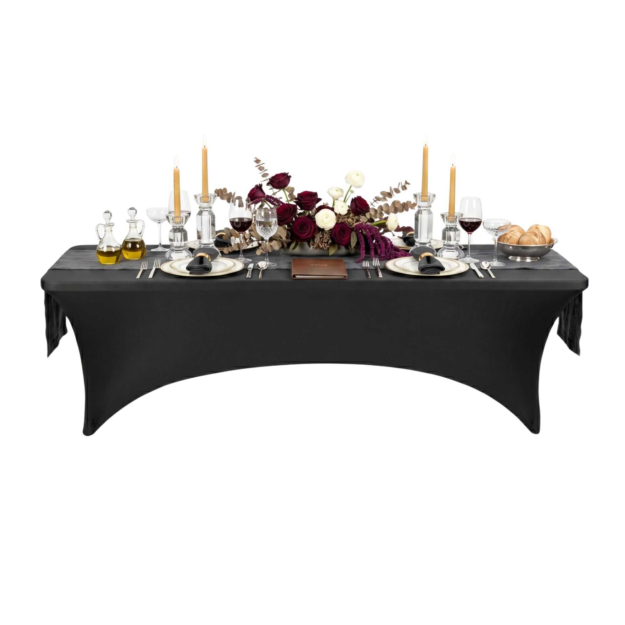 Table Tek Rectangle Black Spandex Table Cover - Contour Cut - 96" x 30" - 1 count box