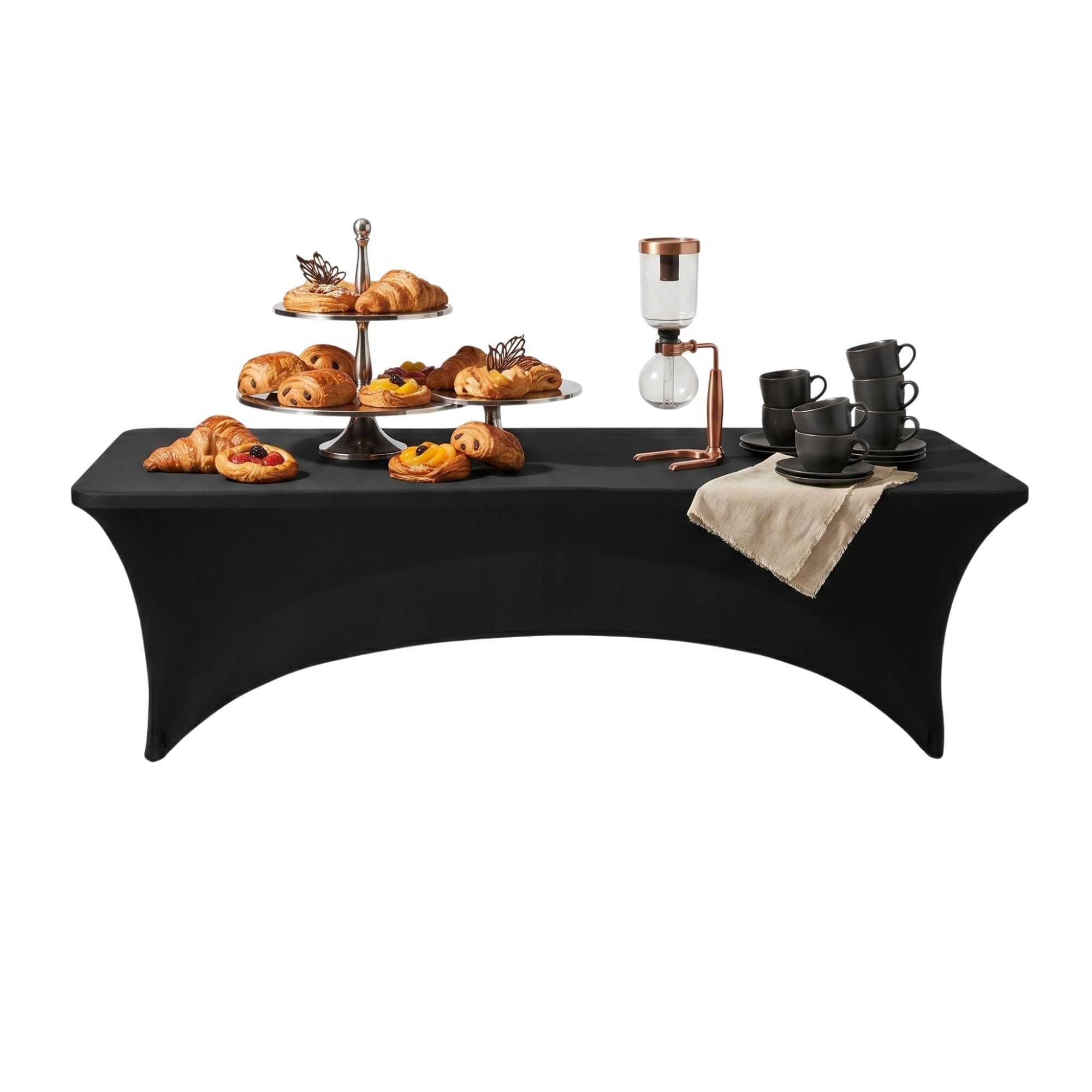 Table Tek Rectangle Black Spandex Table Cover - Contour Cut - 96" x 30" - 1 count box