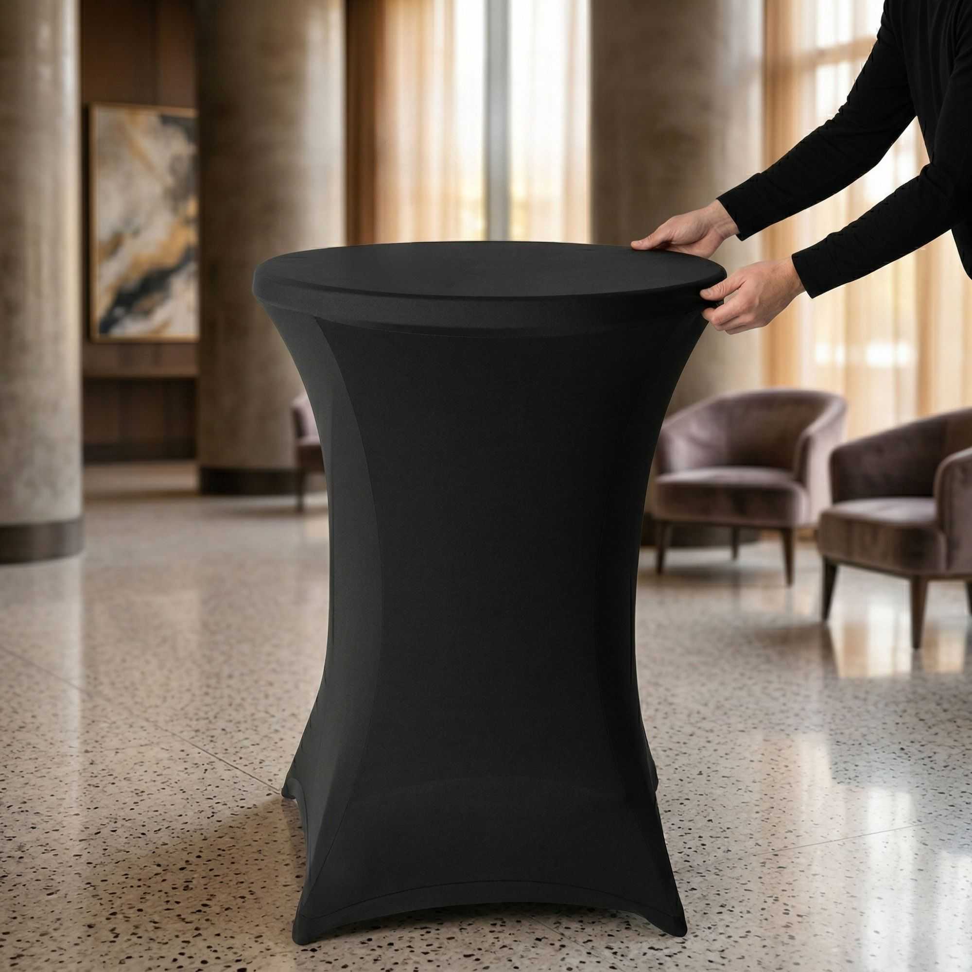 Table Tek Round Black Spandex Table Cover - Bar Height - 36" - 10 count box