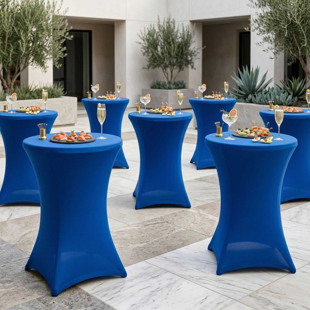 Table Tek Round Blue Spandex Table Cover - Bar Height - 36" - 10 count box