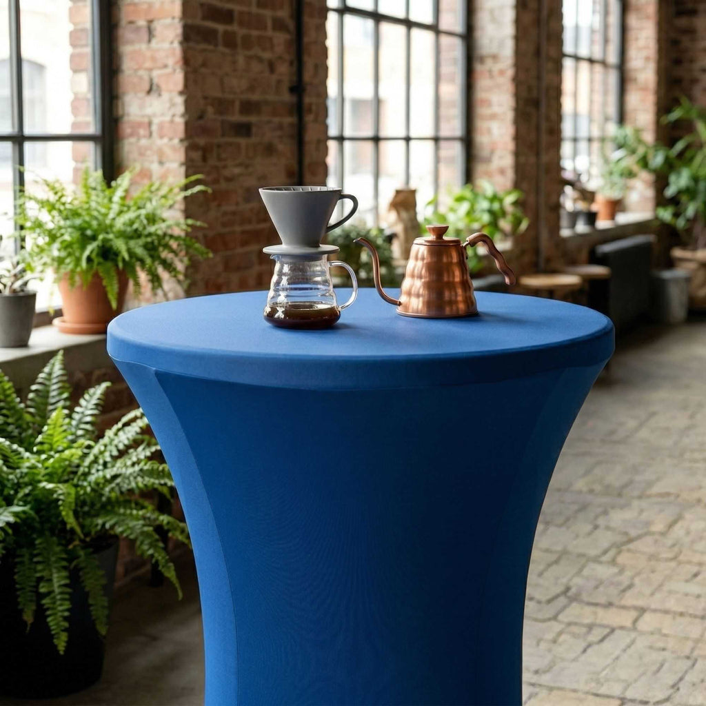 Table Tek Round Blue Spandex Table Cover - Bar Height - 36" - 10 count box