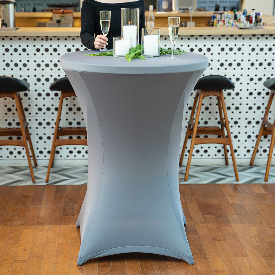 Table Tek Round Gray Spandex Table Cover - Bar Height - 36" - 10 count box