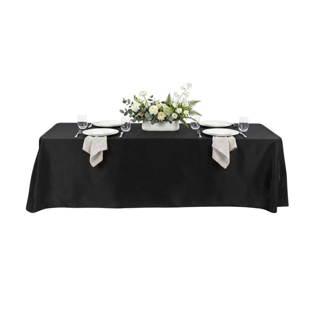 Table Tek Rectangle Black Polyester Cloth Table Cover - Hemmed - 90" x 132" - 1 count box