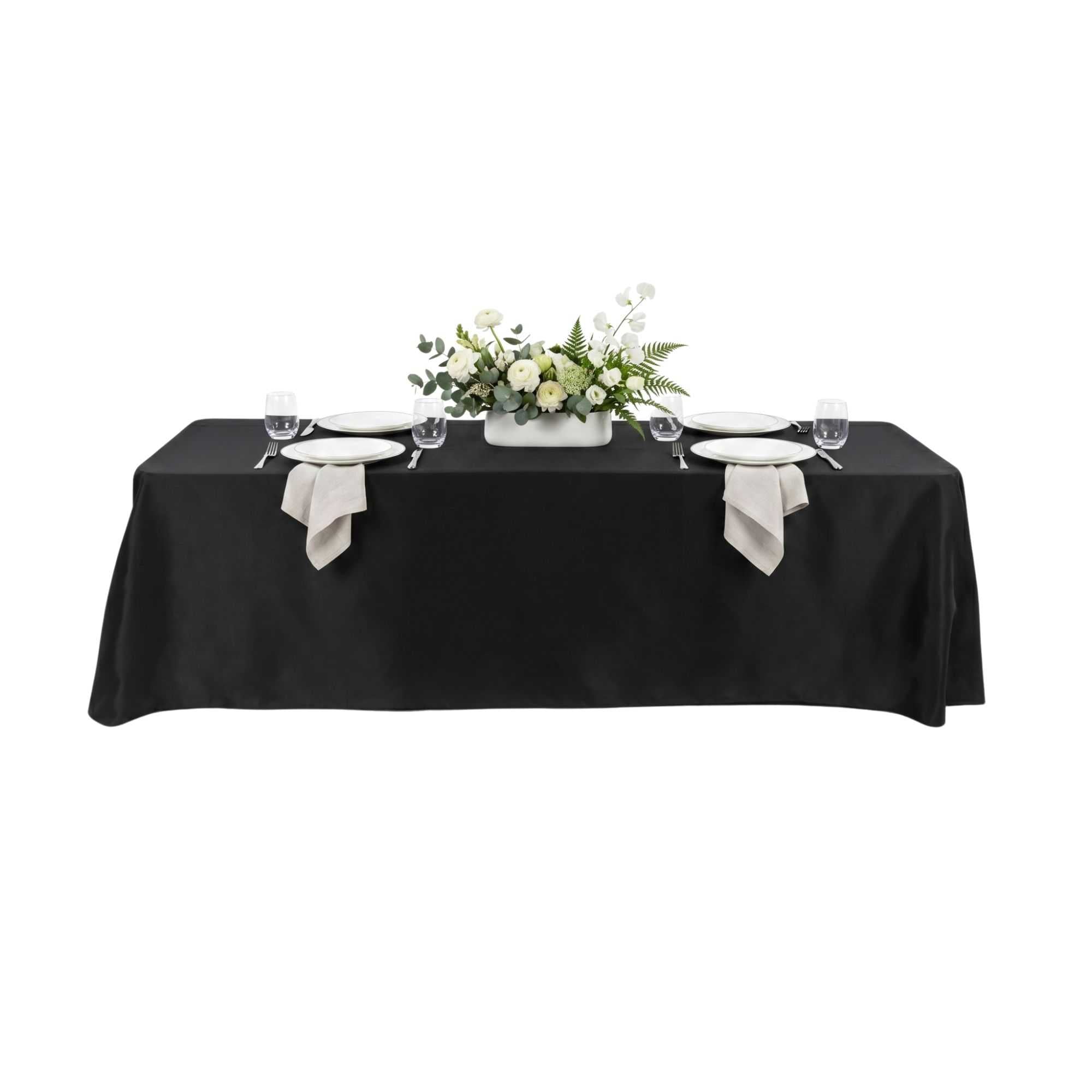Table Tek Rectangle Black Polyester Cloth Table Cover - Hemmed - 90" x 132" - 10 count box