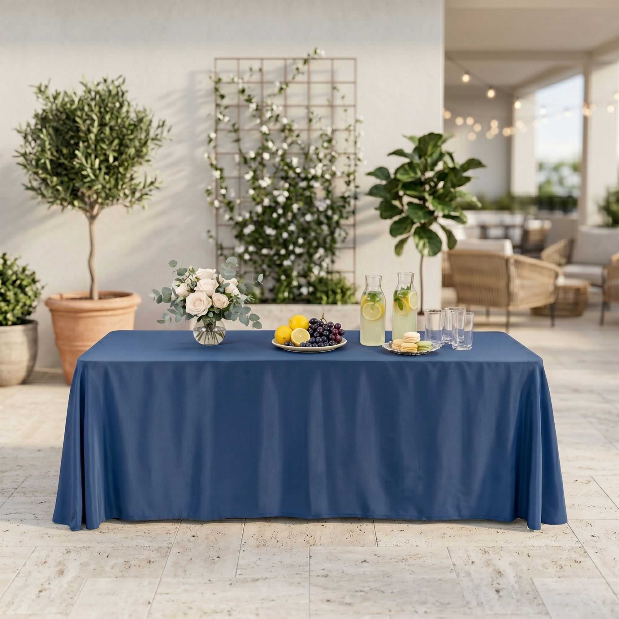Table Tek Rectangle Blue Polyester Cloth Table Cover - Hemmed - 90" x 132" - 1 count box