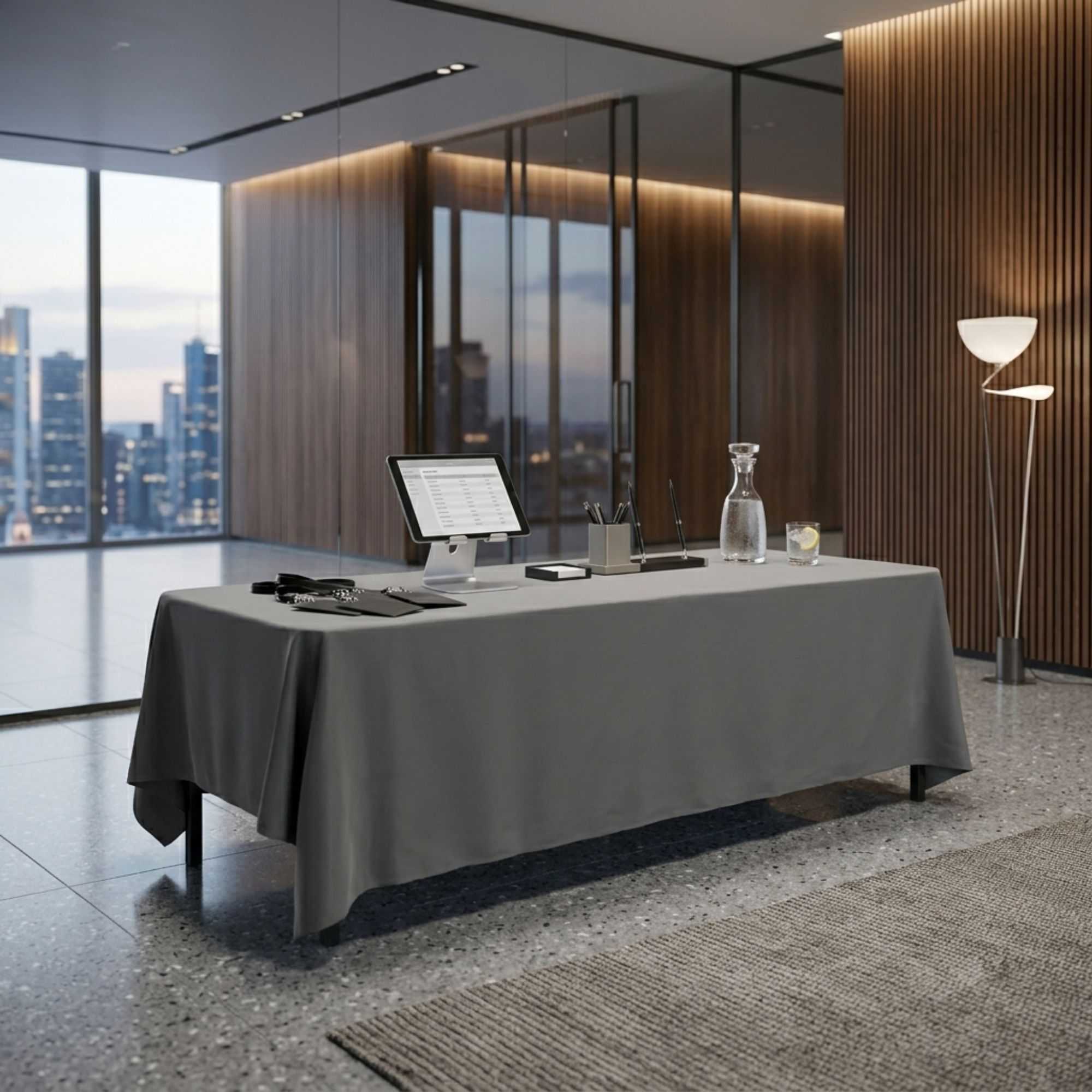 Table Tek Rectangle Gray Polyester Cloth Table Cover - Hemmed - 90" x 132" - 1 count box