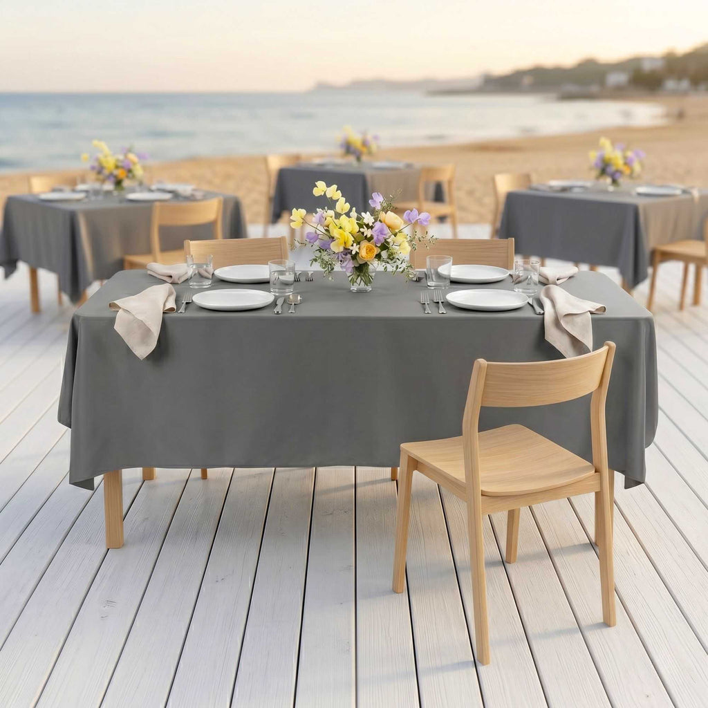 Table Tek Rectangle Gray Polyester Cloth Table Cover - Hemmed - 90" x 132" - 1 count box